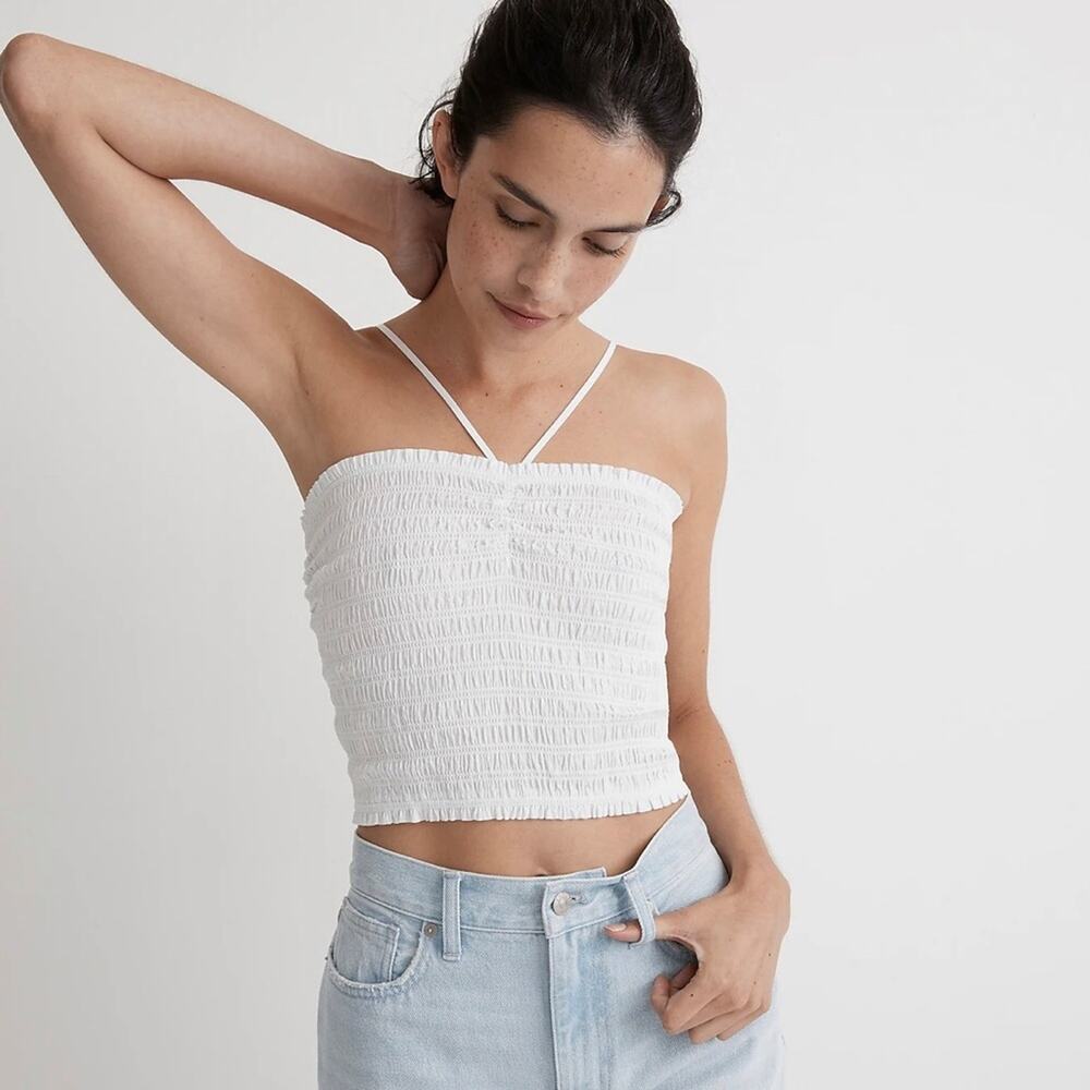 Madewell Lexi Poplin Smocked Halter Crop Top Women’s size medium